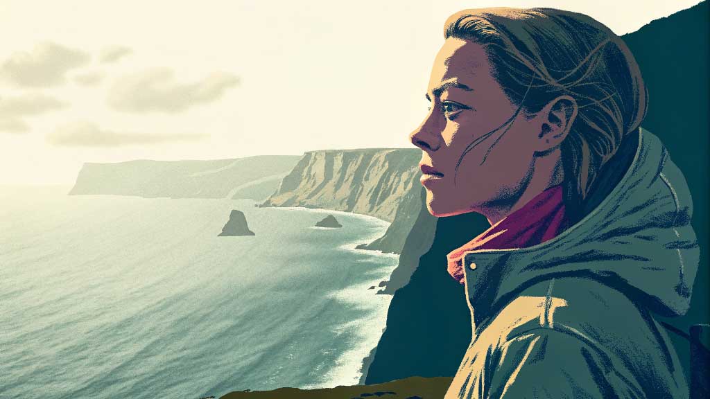 Illustration of a person looking out at the ocean with the text 'What is Big Five OCEAN?' and the B5.LY Personality Test logo.